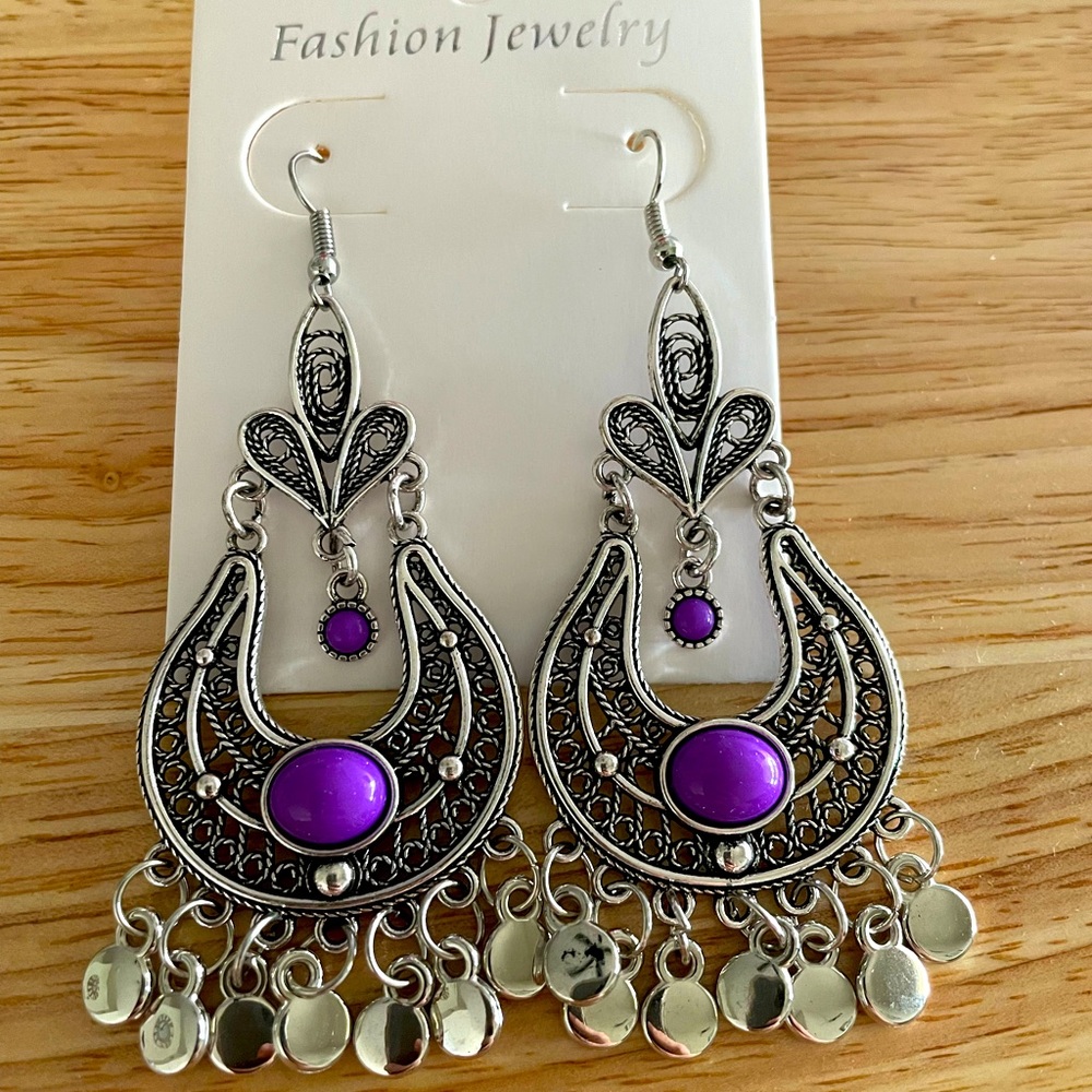 Beautiful tear drop purple earrings